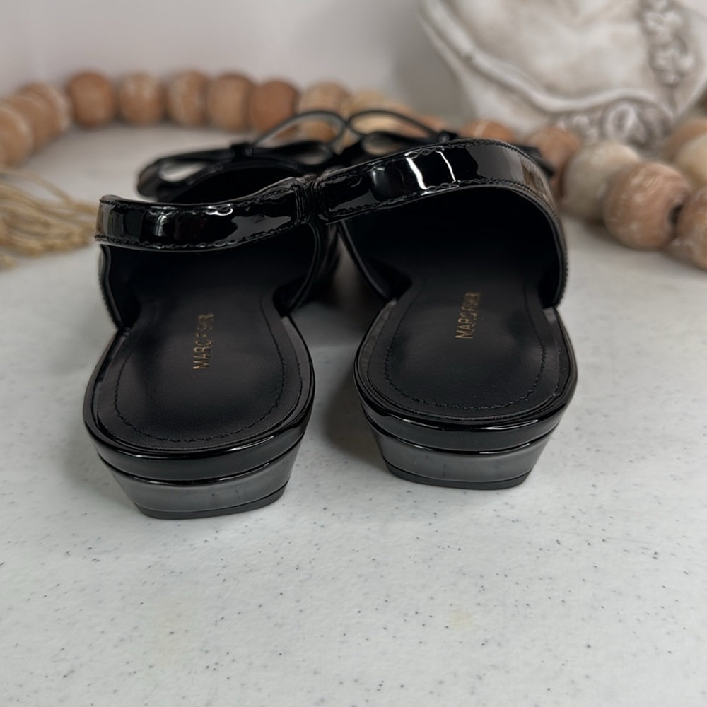 Marc Fisher Black Patent Pointed Toe Slingback Flats with Bow - Picture 10 of 13